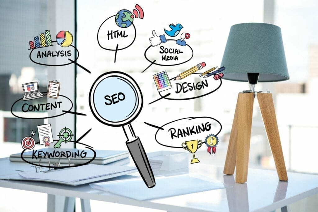 เคล็ดลับการทำ SEO เพื่อให้ได้ผลลัพธ์ที่ดีที่สุดให้ติดอันดับ Magnifying Glass With Seo Concepts 1024x683