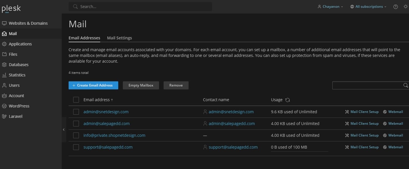 การสร้าง อีเมลสำหรับใช้งานบน control panel plesk 1742662529887